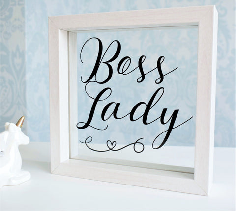 Boss Lady. Motivational Quote Frame. Office Decor. Strong Woman Gift. Personalised Rose Gold White. Birthday Sign Christmas Present Ornament