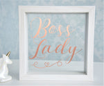 Boss Lady. Motivational Quote Frame. Office Decor. Strong Woman Gift. Personalised Rose Gold White. Birthday Sign Christmas Present Ornament