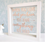 Wedding Couple Love Quote Photo Frame Keepsake. Nursery Decor. Personalised Colours Rose Gold Copper White. Wood Glass Shelf Ornament Gift