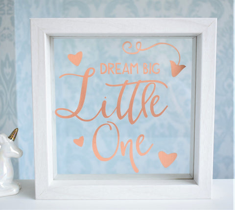 Dream Big Quote Floating Glass Frame. Personalised Colours and Style. Wood Shelf Decor. Handmade Baby Boy Girl Neutral Mum Mom Keepsake